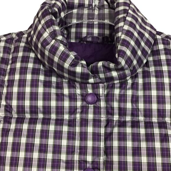 Lands' End Down Filled Quilted Puffer Vest Purple Plum Black Tartan Plaid S 6 8 - Picture 3 of 7